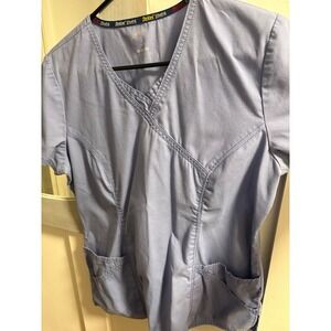 Dickies Stretch Scrub Top Womens Medium Periwinkle Blue VNeck Short Sleeve